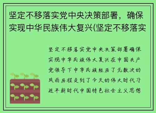 坚定不移落实党中央决策部署，确保实现中华民族伟大复兴(坚定不移落实党的民族政策)