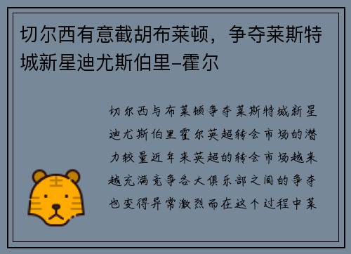 切尔西有意截胡布莱顿，争夺莱斯特城新星迪尤斯伯里-霍尔
